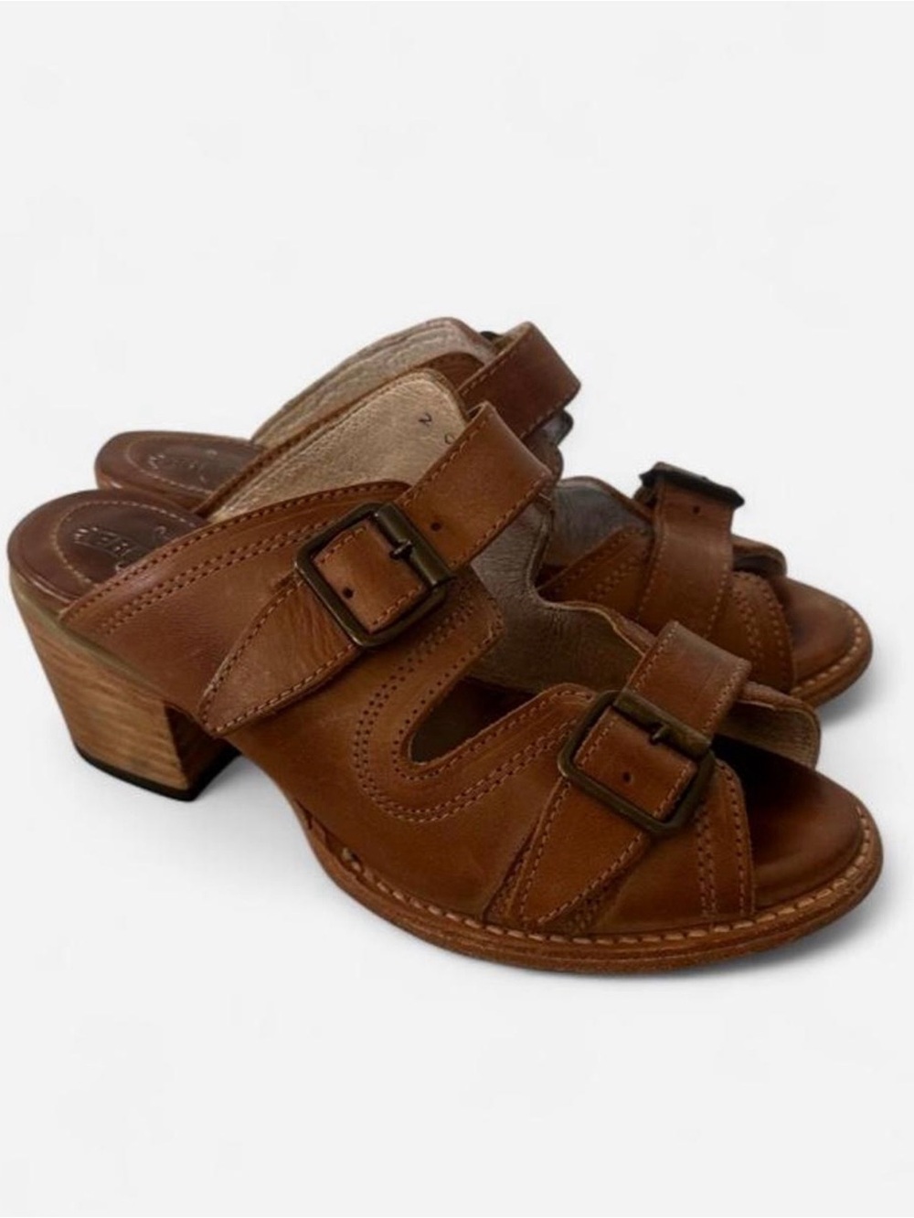 freebird Brown Leather Buckle Heeled Sandals
